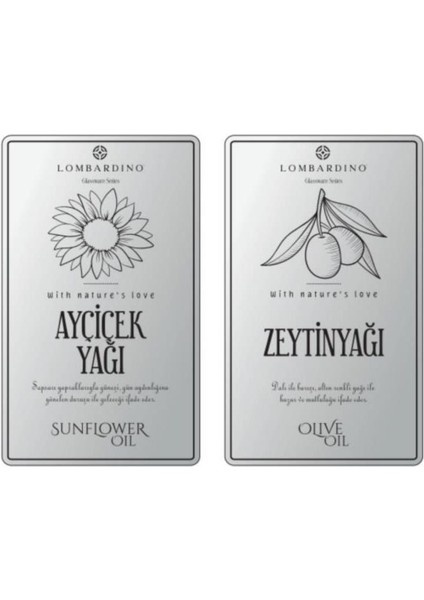 Lombardino 2 Adet Zeytinyağı ve Ayçicek Yağı Etiketi Sticker Seti 11 x 6 6 cm Gümüş