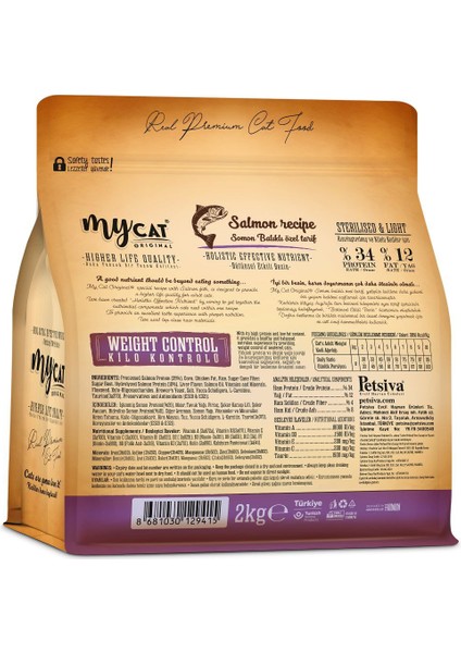 My Cat Mycat Original Hypoallergenic Light Somon Balıklı Sterilised Kısır Kedi Maması2 kg