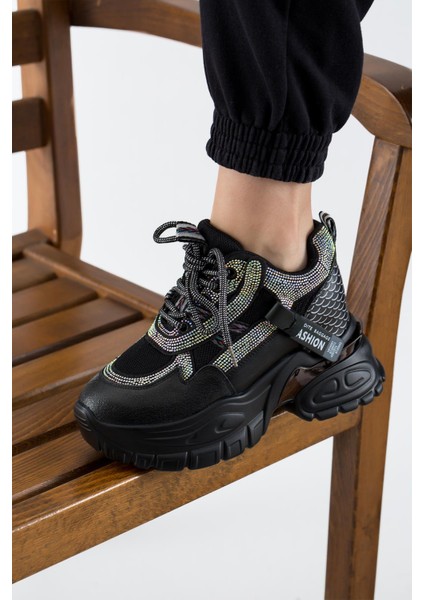Ithal Taş Detaylı Deri Kadın Spor Ayakkabı 24Y457-1 Siyah modelleri