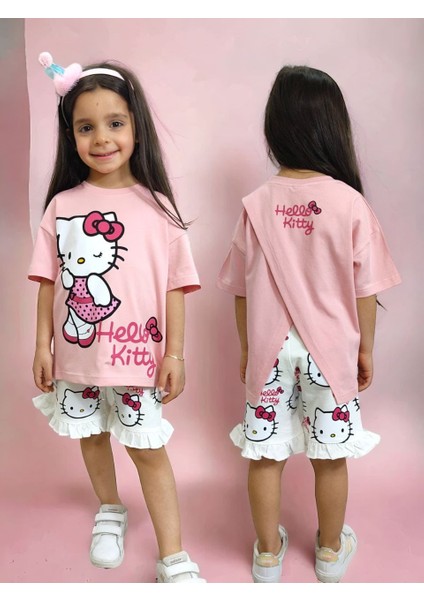 Miniğimin Cicileri Hello Kitty Çapraz Detaylı Kız penye takım - Pembe