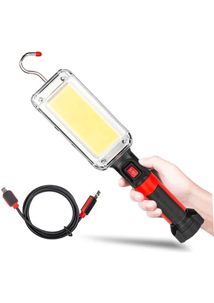 60 LED Şarjlı Tamir Feneri 700 Lümen 2 Mod Asılabilir Kancalı Mıknatıslı El Feneri Işıldak