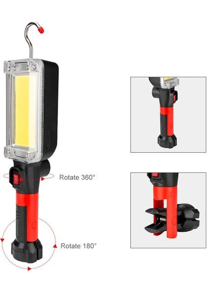 60 LED Şarjlı Tamir Feneri 700 Lümen 2 Mod Asılabilir Kancalı Mıknatıslı El Feneri Işıldak