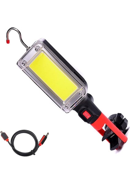 60 LED Şarjlı Tamir Feneri 700 Lümen 2 Mod Asılabilir Kancalı Mıknatıslı El Feneri Işıldak