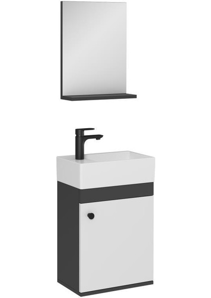 Ece City 45 Banyo Dolabı Seti Antrasit-Beyaz