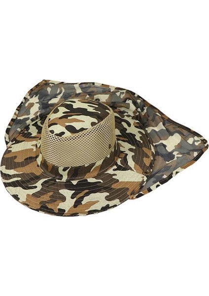 Haki Tarzı Balıkçı Şapkası Geniş Kenarlı Nefes Örgü Unisex Açık Spor Balıkçılık Yürüyüş Şapka Uv Koruma Yüz Boyun Flap Adam Güneşlikli Kep (Yurt Dışından)