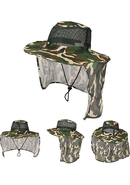 Haki Tarzı Balıkçı Şapkası Geniş Kenarlı Nefes Örgü Unisex Açık Spor Balıkçılık Yürüyüş Şapka Uv Koruma Yüz Boyun Flap Adam Güneşlikli Kep (Yurt Dışından) modelleri