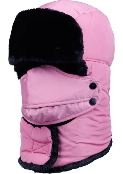 Siyah Stil Yeni 8 Renk Kadın Erkek Kış Şapka Polyester Rüzgar Geçirmez Sıcak Taklit Kürk Rus Şapka Çıkarılabilir Maske ile Açık Kış Kap (Yurt Dışından)