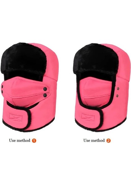 Siyah Stil Yeni 8 Renk Kadın Erkek Kış Şapka Polyester Rüzgar Geçirmez Sıcak Taklit Kürk Rus Şapka Çıkarılabilir Maske ile Açık Kış Kap (Yurt Dışından)