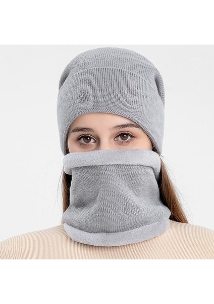 Bej Tarzı Kış Erkek Dağcılık Şapka Eşarp Seti Düz Renk Sıcak Kap Eşarp Erkek Unisex Açık Elastik Yumuşak Rahat Şapkalar (Yurt Dışından)