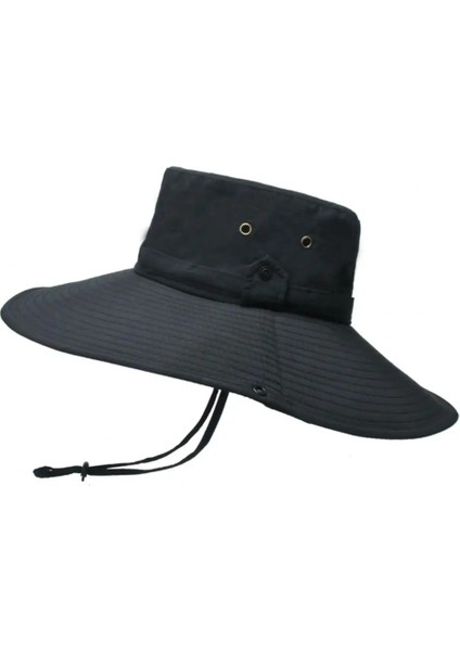 Siyah Stil Erkekler Güneş Şapkası Örgü Ipli Paketlenebilir Rüzgar Geçirmez Güneş Koruma Çabuk Kuruyan Yaz Anti-Uv Balıkçı Kap Dış Mekan Malzemeleri (Yurt Dışından)
