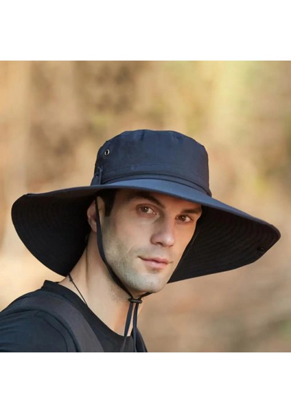 Siyah Stil Erkekler Güneş Şapkası Örgü Ipli Paketlenebilir Rüzgar Geçirmez Güneş Koruma Çabuk Kuruyan Yaz Anti-Uv Balıkçı Kap Dış Mekan Malzemeleri (Yurt Dışından) fırsatları