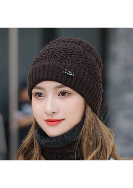 Kahverengi Tarzı Yüksek Li Moda Önlük Şapka Çift Kullanımlı Şapkalar Sonbahar ve Kış Artı Kadife Kalın Şapkalar Moda Örgü Sıcak Kap Moda Soğuk Kapaklar (Yurt Dışından) fırsatları