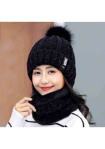 Siyah Stil Kış Gebreide Mutsen Hoeden Vrouwen Dikke Warme Beanie Skullies Hoed Vrouwelijke Gebreide Kısa Kaput Kap Açık Hava Binme Setleri (Yurt Dışından)