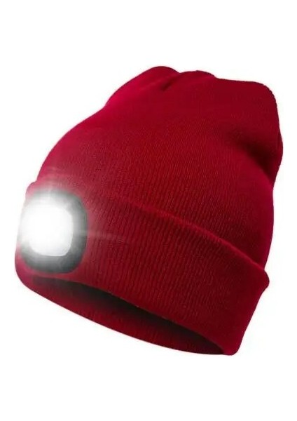 Kırmızı Stil Unisex Örme Sıcak LED Işıklı Kap Sıcak Kasketleri Akülü Şapka Kap Far Açık Avcılık Kamp Balıkçılık (Yurt Dışından)