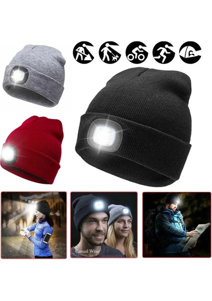 Kırmızı Stil Unisex Örme Sıcak LED Işıklı Kap Sıcak Kasketleri Akülü Şapka Kap Far Açık Avcılık Kamp Balıkçılık (Yurt Dışından) fırsatları