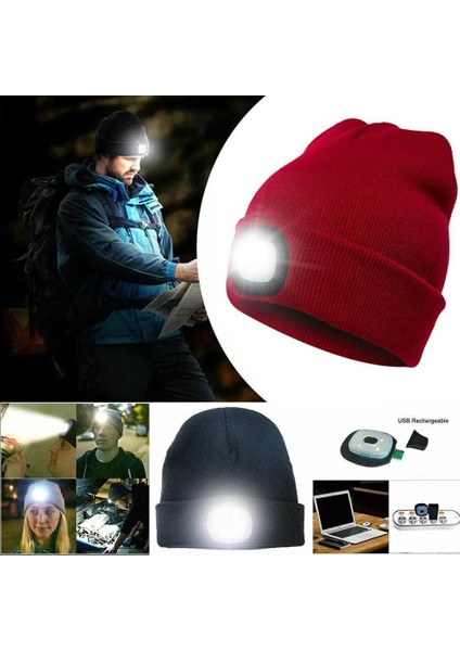 Kırmızı Stil Unisex Örme Sıcak LED Işıklı Kap Sıcak Kasketleri Akülü Şapka Kap Far Açık Avcılık Kamp Balıkçılık (Yurt Dışından) indirimleri