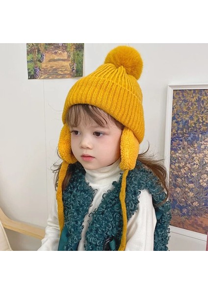 Siyah Stil Kış Çocuk Şapka Peluş Kulak Flap Örgü Kalın Bere Kap Kaburga Manşet Pom Astarlı Sıcak Şapka Noel Yeni Yıl Için (Yurt Dışından) fiyatları