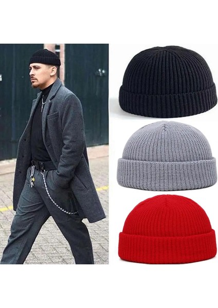 Gri Tarzı Moda Erkek Bere Kış Örgü Şapka Erkek Kafatası Denizci Kap Manşetleri Retro Donanma Kısa Şapka Düz Renk Unisex Sonbahar Sıcak (Yurt Dışından) fiyatları