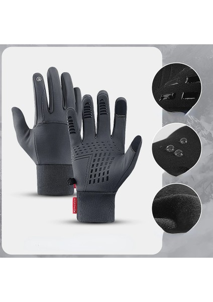 Gri Tarzı L Boyutu Kış Erkek Kadın Eldiven Dokunmatik Soğuk Su Geçirmez Motosiklet Bisiklet Eldiven Erkek Açık Spor Sıcak Termal Polar Koşu Kayak Eldivenleri (Yurt Dışından)