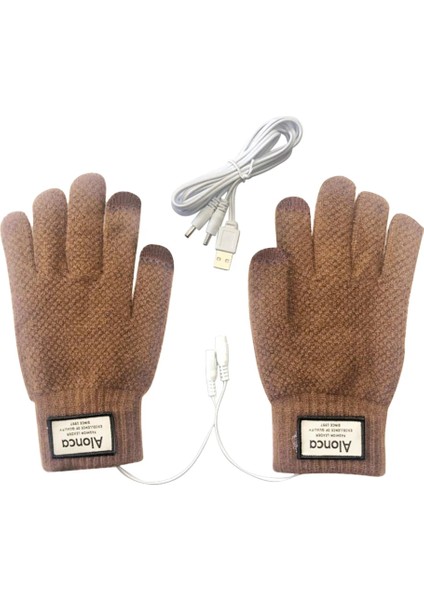 Haki Tarzı 3 Çift Isıtmalı Örgü Tam Parmak Eldivenler Rüzgar Geçirmez USB Elektrikli Isıtma Eldivenleri Taşınabilir Sabit Sıcaklık El Isıtıcı (Yurt Dışından)