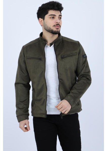 Stil Kombin Göğüs Fermuarlı Hakim Yaka Süet Mevsimlik Mont PLDP 2904