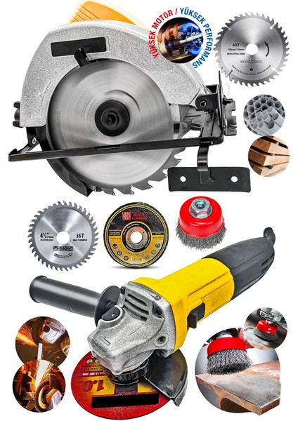 Usta Set Premium Kalite Taşlama Ahşap, Metal, Plastik Sunta Açılı Kesme Daire Testere Combo Set