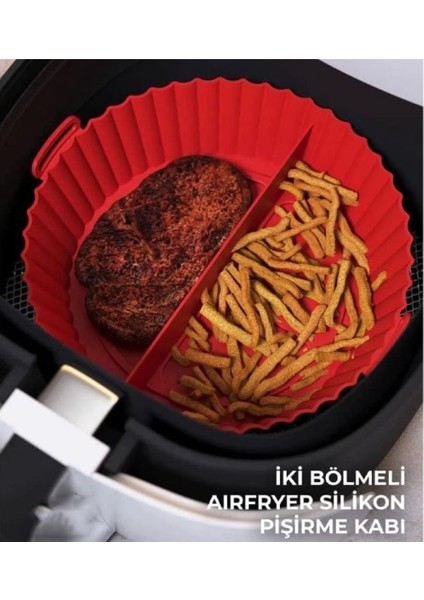 Holly Home Airfryer Silikon Pişirme Kalıbı KIRMIZI 2 BÖLMELİ Hava Fritözü Aksesuar Tüm Fritözlere Uyumlu