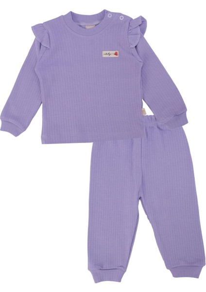 Kız Bebek Raporlu Omuz Fırfırlı Çıtçıtlı 2'li Alt Üst Takım