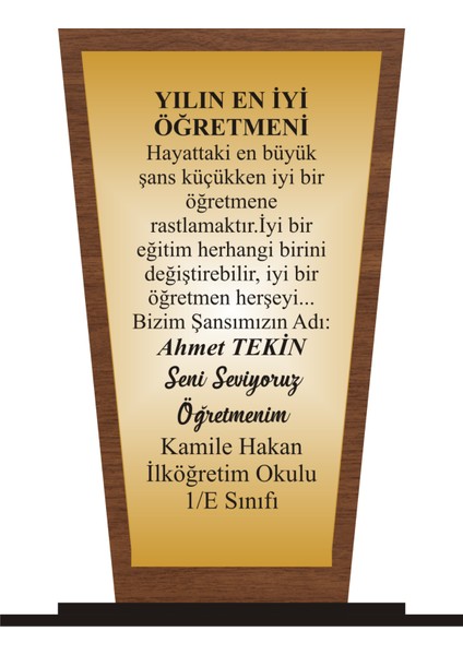 Öğretmen Plaketi Ahşap Mdf Gold Levhaya Baskılı ,kişiye Özel Isim Baskısı Yapılabilir