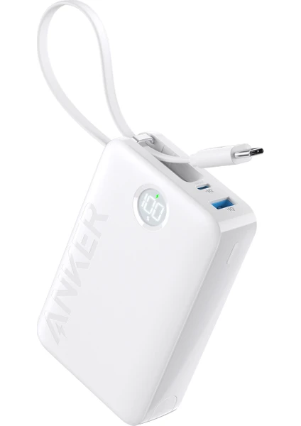 20.000mAH Powerbank-Hızlı Taşınabilir Şarj Cihazı-Dahili USB-C Kablolu-22.5W - iPhone 15/15 Plus/15 Pro/15 Pro Max, MacBook & Android Uyumlu - Beyaz - A1647 (Anker Türkiye Garantili)