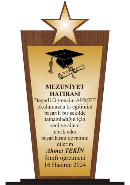 Öğrenci Mezuniyet Plaketi Ahşap Mdf Gold Levhaya Baskılı ,kişiye Özel Isim Baskısı Yapılabilir