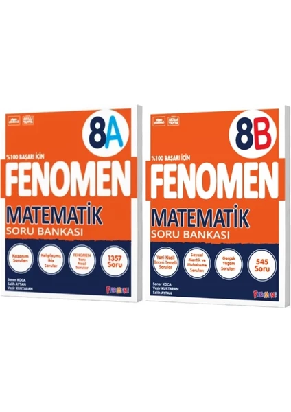 Fenomen Yayınları 8. Sınıf Matematik A-B Soru Bankası 2'li Set