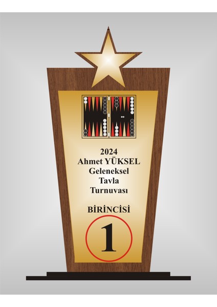 Tavla Turnuvası Plaketi , Ahşap Mdf Gold Levhaya Baskılı ,kişiye Özel Isim Baskısı Yapılabilir