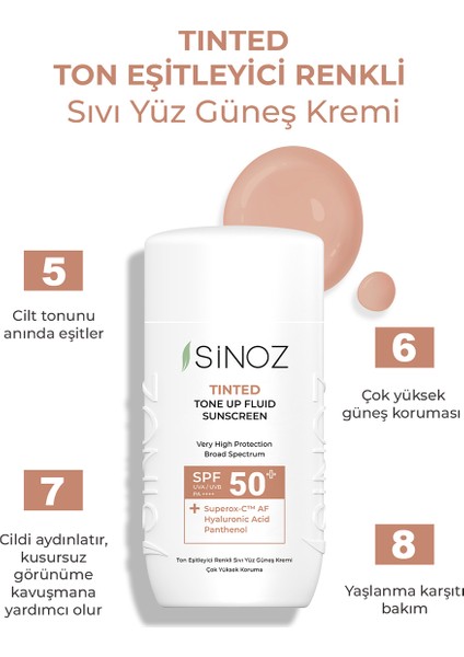 SPF50+ Tinted  Sıvı Güneş Kremi  - Yeni Nesil Güneş Filtreleri İle Hibrit Formül 50 ml