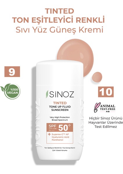 SPF50+ Tinted  Sıvı Güneş Kremi  - Yeni Nesil Güneş Filtreleri İle Hibrit Formül 50 ml