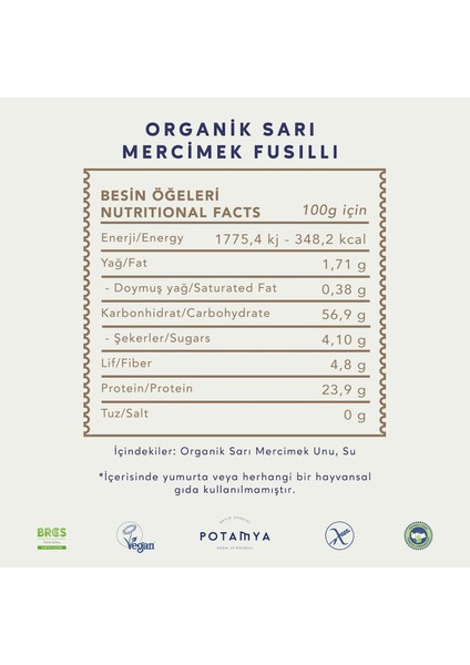 240g Organik Sarı Mercimek Fusilli