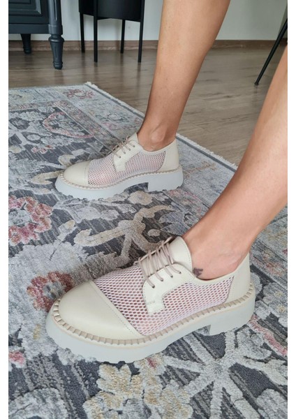 022 24564 Topukla Kadın File Bağcıklı Loafer Ayakkabı