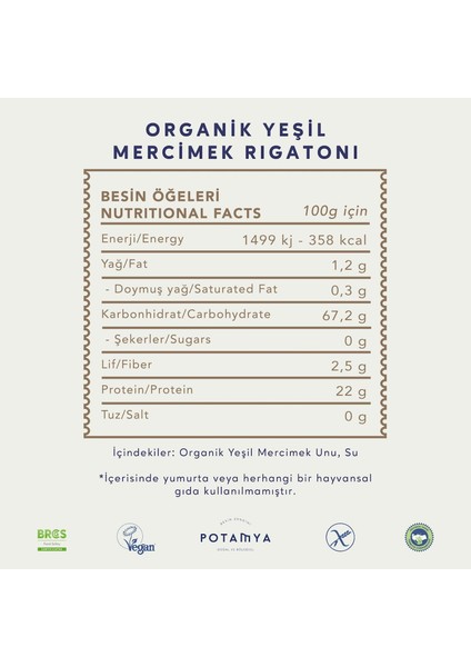 240 gr Organik Yeşil Mercimek Rigatoni fiyatları