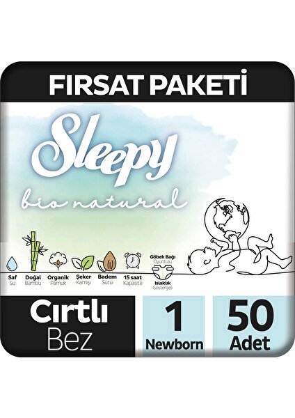 Bebek Bezi Bio Natural 1 Numara Yenidoğan 50'li Fırsat Paket