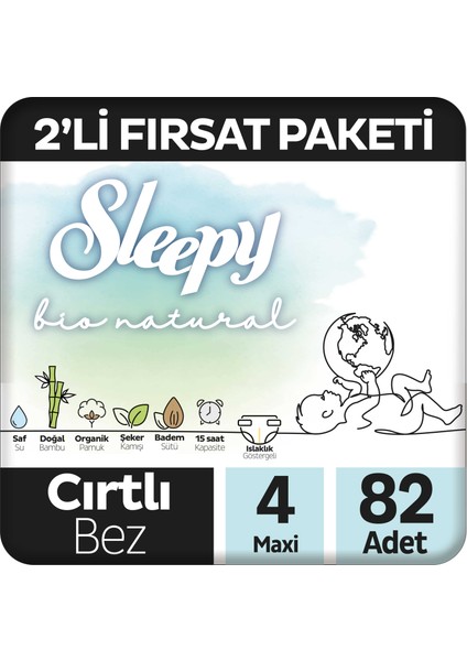 Bebek Bezi Bio Natural 4 Numara Maxi 82'li Fırsat Paket