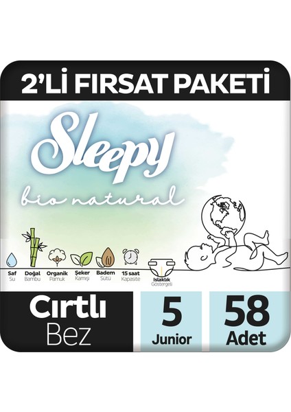 Bebek Bezi Bio Natural 5 Numara Junior 58'li Fırsat Paket