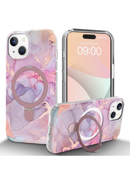 iPhone 15 Plus Manyetik Mermer Desen Pc+Tpu Cover Telefon Kılıfı (Yurt Dışından)