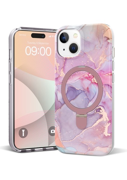 iPhone 15 Plus Manyetik Mermer Desen Pc+Tpu Cover Telefon Kılıfı (Yurt Dışından)