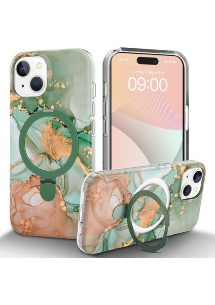 iPhone 15 Plus Manyetik Mermer Desen Pc+Tpu Cover Telefon Kılıfı (Yurt Dışından)