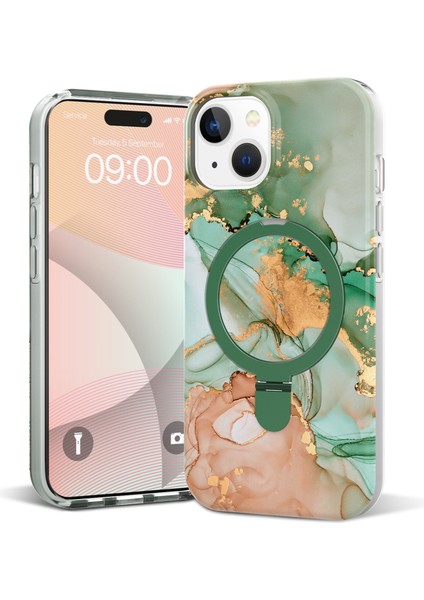 iPhone 15 Plus Manyetik Mermer Desen Pc+Tpu Cover Telefon Kılıfı (Yurt Dışından)