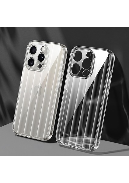 iPhone 15 Pro Dikey Stripes Pc+Tpu Clear Cover Telefon Kılıfı (Yurt Dışından)