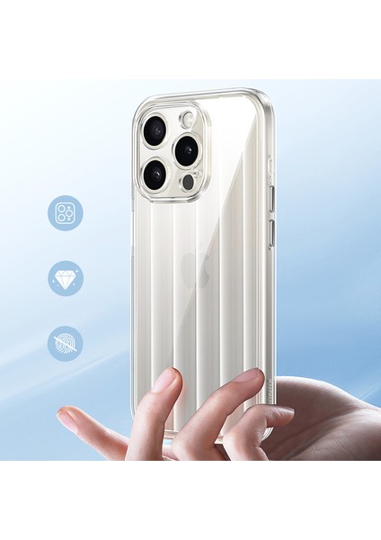 iPhone 15 Pro Dikey Stripes Pc+Tpu Clear Cover Telefon Kılıfı (Yurt Dışından)