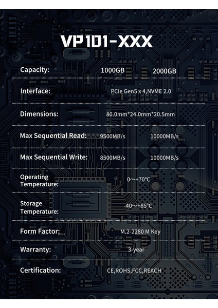 Pcıe 5.0 VP101-1000 1tb (10.000MB Okuma / 10.000MB Yazma)