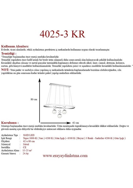 4025-3 Kr 3 Toplu Krom LED Avize(Beyaz Işık -Sarı Işık - Gün Işığı) modelleri