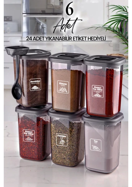 Kitchen Life 6'lı Azure Etiketli ve Kendinden Kaşıklı Baharatlık Seti - Baharatlık Takımı